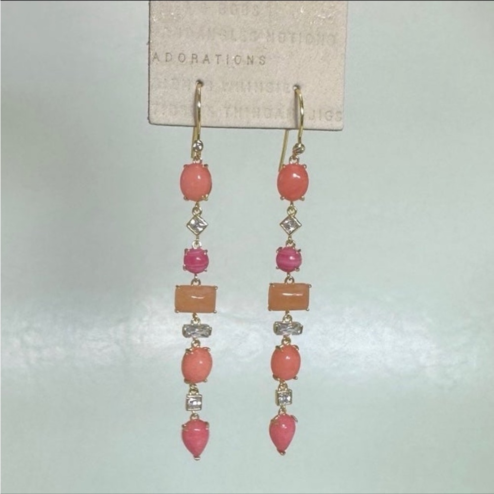 Anthropologie Mixed Stone Delicate Linear Drop Earring Pink Coral